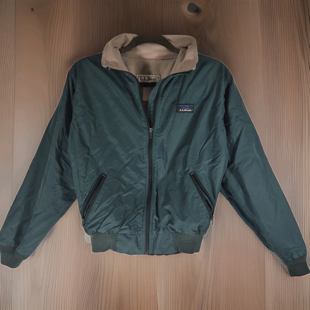 Vintage L.L. Bean Three Season Small Jacket Green Fleece Lined Bomber 90s...